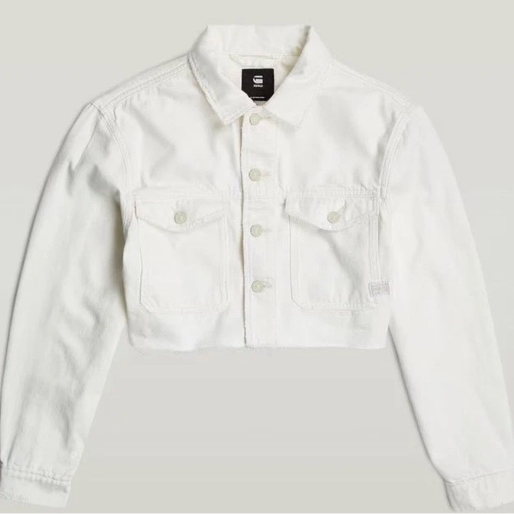 G Star Raw Cropped Wander Jacket Ecru Denim Destroyed Raw Hem Size Medium